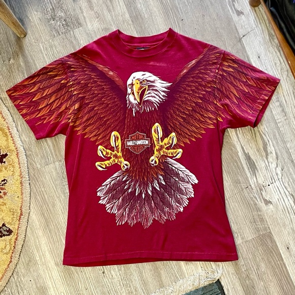 Harley-Davidson Other - Vintage Harley Davidson Graphic T-Shirt 1993 Eagle All Over Print Maroon Large